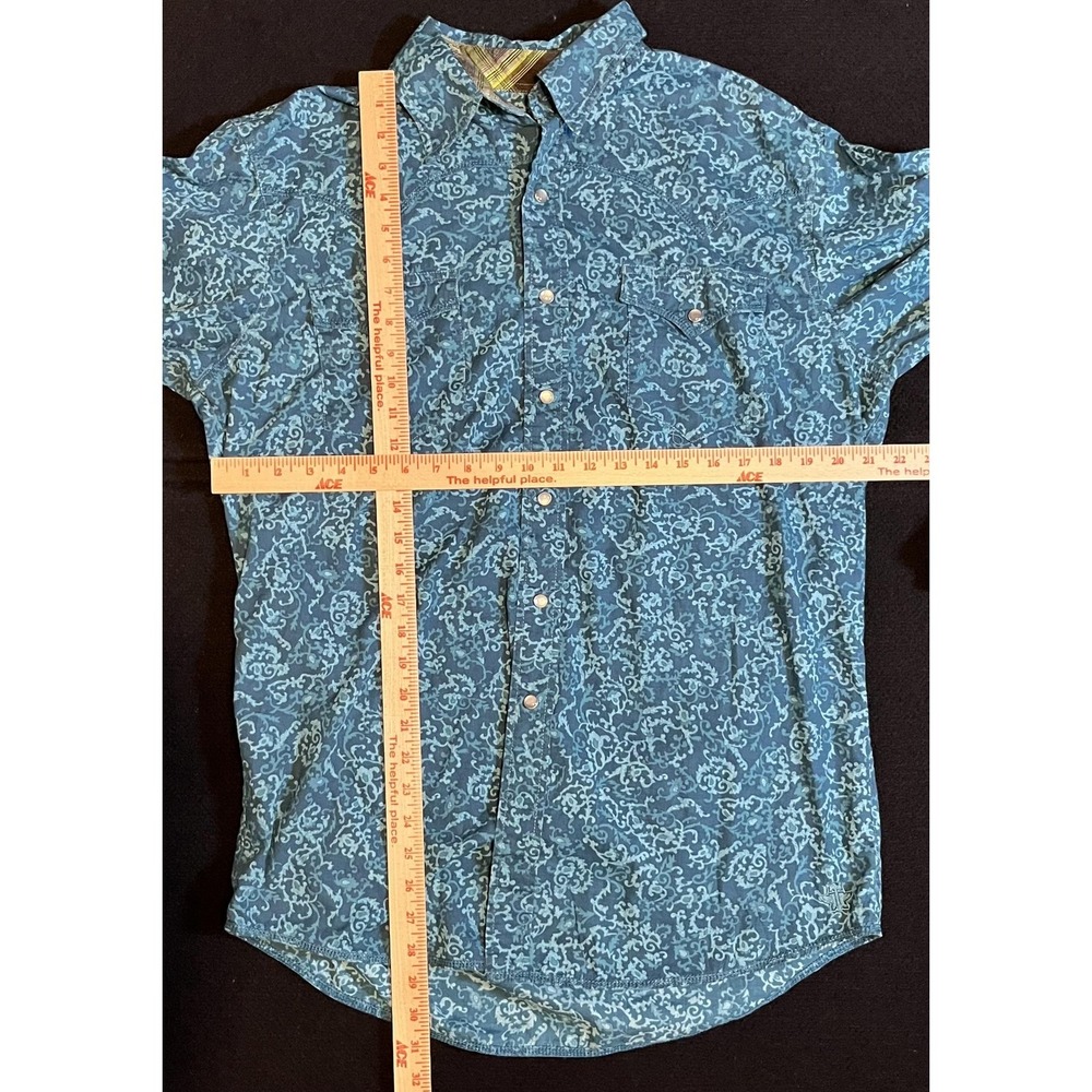 Tin Haul Mens Large Blue Floral Western Pearl Snap Shirt Long Sleeve Cotton - Picture 9 of 9